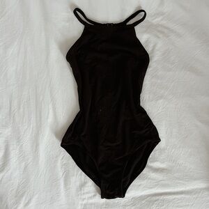 High-neck/Lace-back Black Ballet Leotard